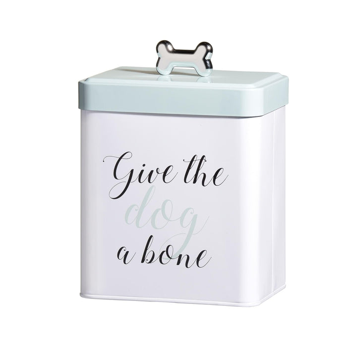 Pet Treats Storage Canister With Bone Design Lid 96 Oz Black Blue White Solid