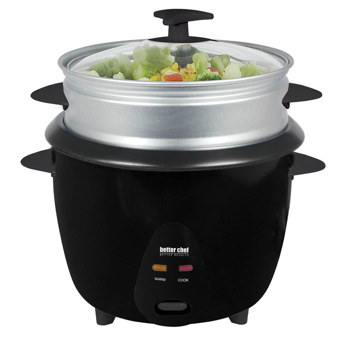 5 Cup Rice Cooker With Food Steamer Attachment Black Non-stick Surface