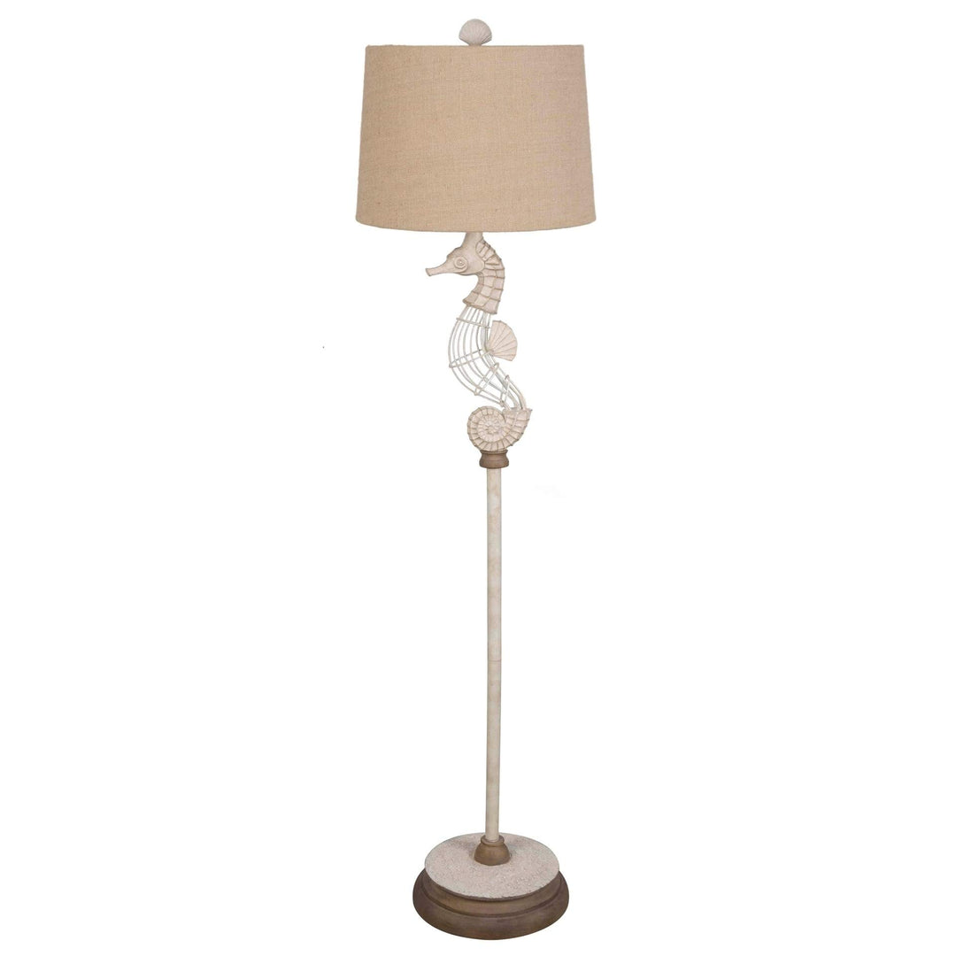 Green Hills 62.5" White Metal Seahorse Floor Lamp - Brown Cream Nautical