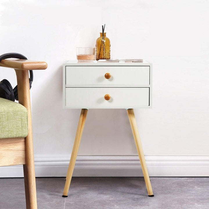 Side End Table Nightstand Bedroom Room Furniture with Drawers White Modern Single