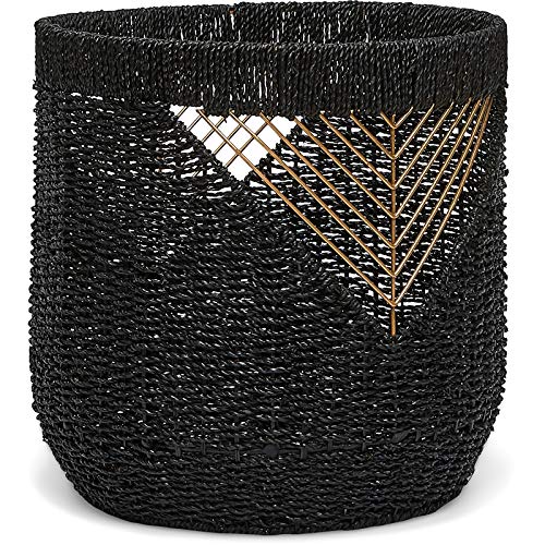 Adore Decor Ostara Seagrass Black & Gold Basket - Diamond Home USA