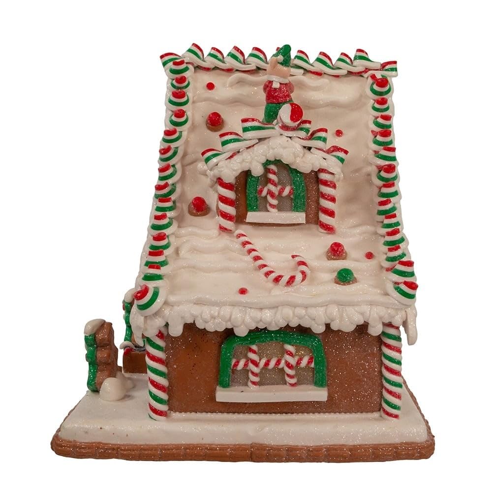 10.5-inch Battery-Operated Light Up Santa's Workshop Gingerbread House Multi - Diamond Home USA