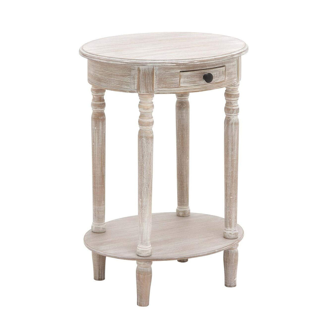Farmhouse 27 Inch Oval Wooden Accent Table with Drawer Taupe Pine Distressed 15"W x 20"L x 27"H - Light Brown - Diamond Home USA