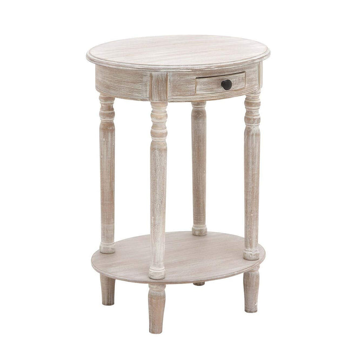 Farmhouse 27 Inch Oval Wooden Accent Table with Drawer Taupe Pine Distressed 15"W x 20"L x 27"H - Light Brown - Diamond Home USA