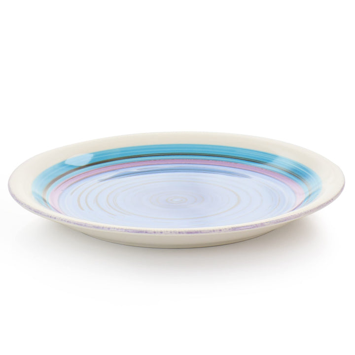 12 Piece Round Durastone Dinnerware Set in Blue Stripe Casual Stoneware 6 M - Diamond Home USA