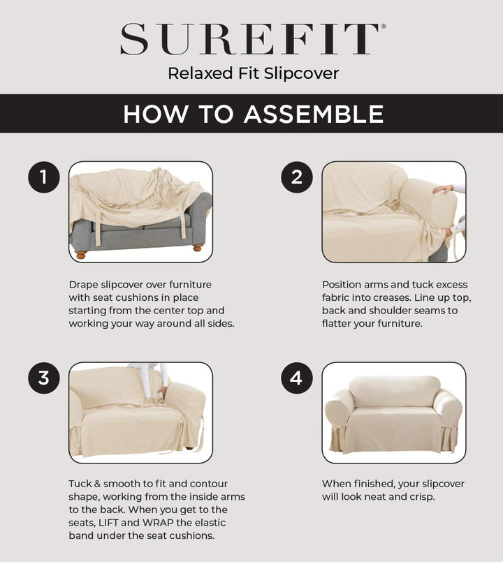 SureFit Stretch Jacquard Damask 2 Piece T Cushion Sofa Slipcover in Oyster - Diamond Home USA