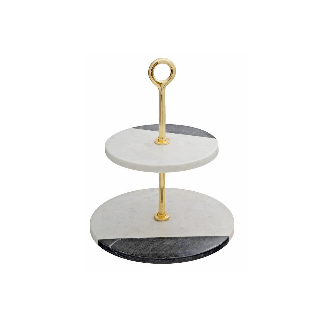 White and Black Marble 2 Tier Cake Stand Round