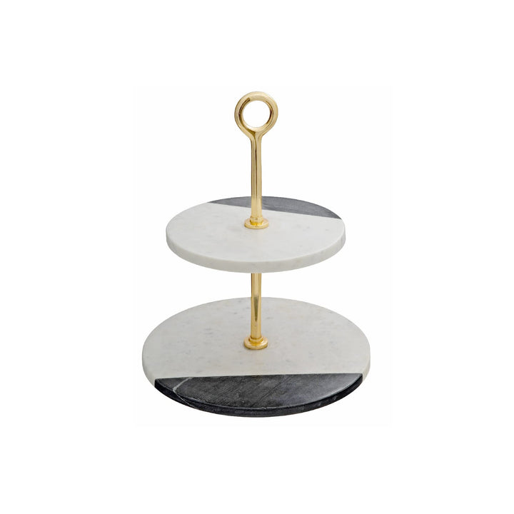 White and Black Marble 2 Tier Cake Stand Round