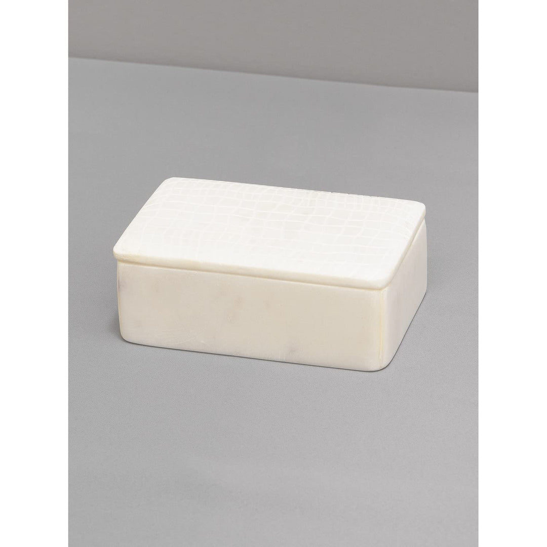 Aurora Home White Marble Box with Lid White Croc Medium(6" L x 4" W x 2.125" H) - Diamond Home USA