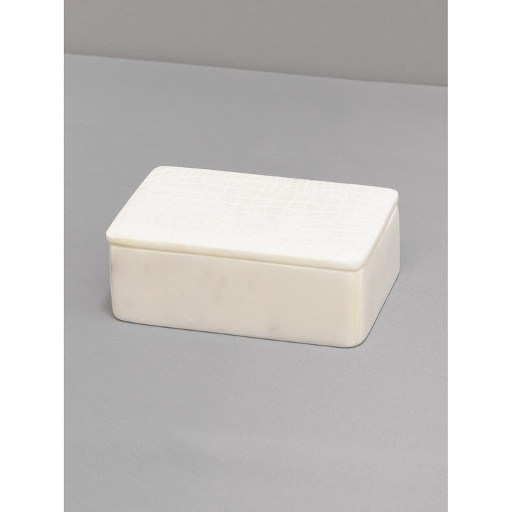 Aurora Home White Marble Box with Lid White Croc Medium(6" L x 4" W x 2.125" H) - Diamond Home USA