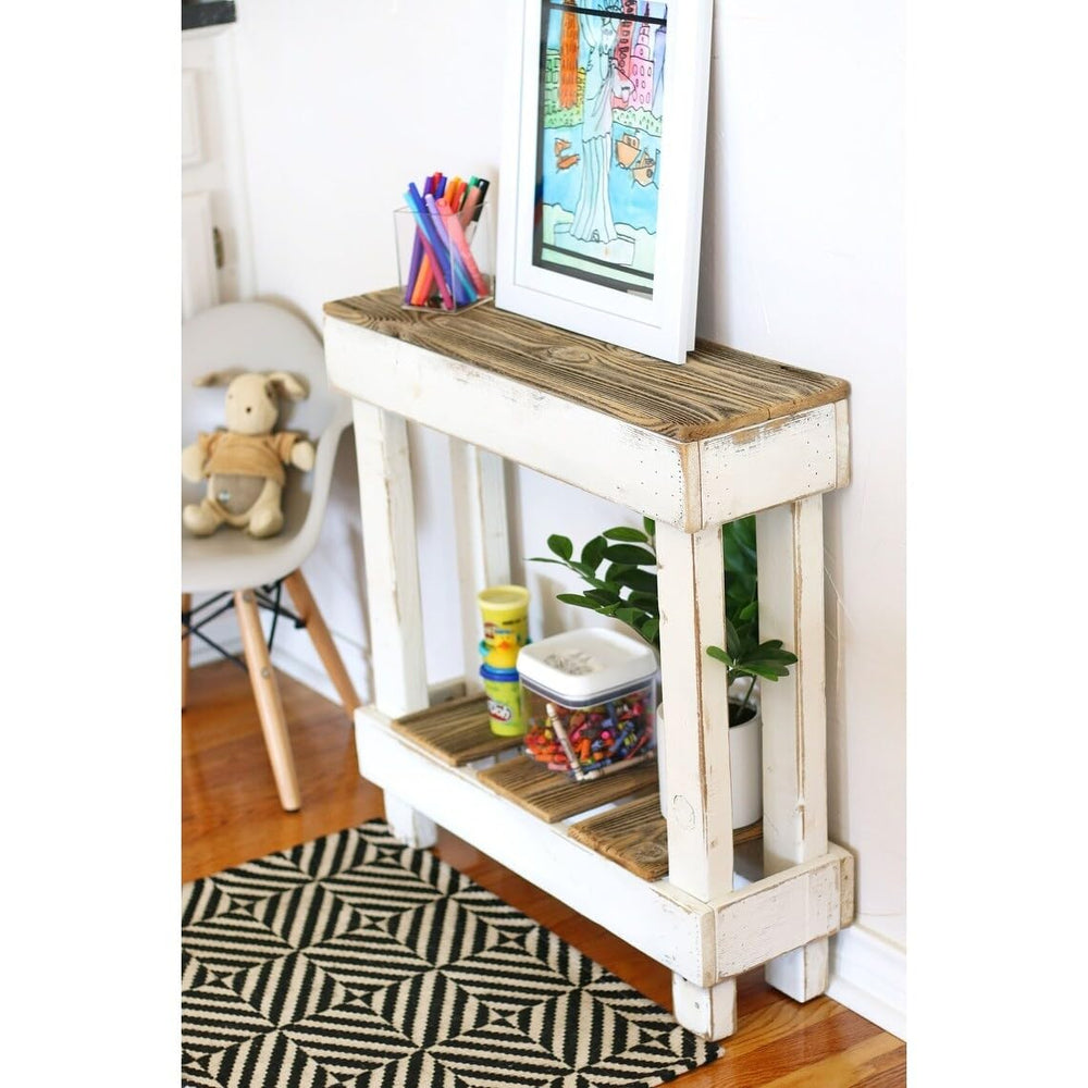 26x8x26 Mini Accent Console End Table (White) White Farmhouse ectangular Wood - Diamond Home USA