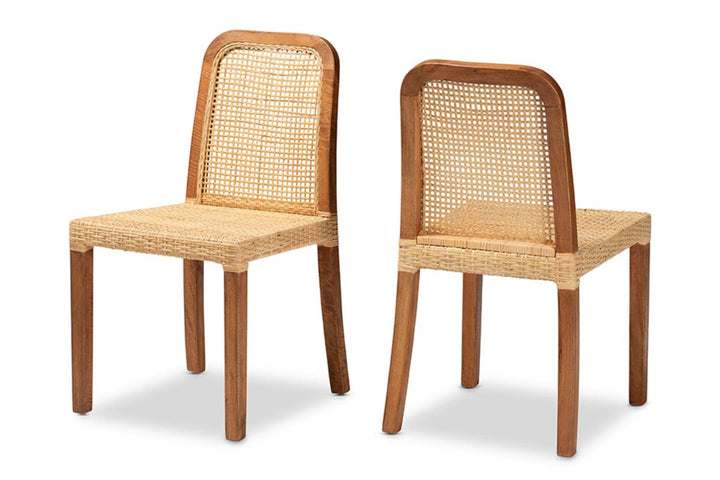 Baxton Studio Caspia Modern Brown Wood and Rattan 2-Piece Dining Chair Set