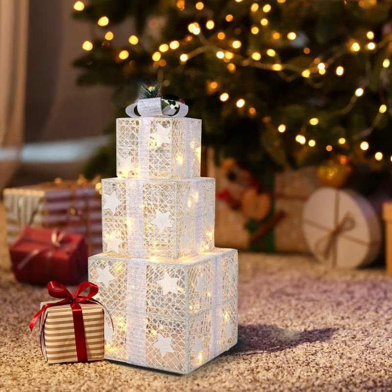 Lighted Gift Boxes Christmas Decoration Set of 3 Outdoor - Diamond Home USA