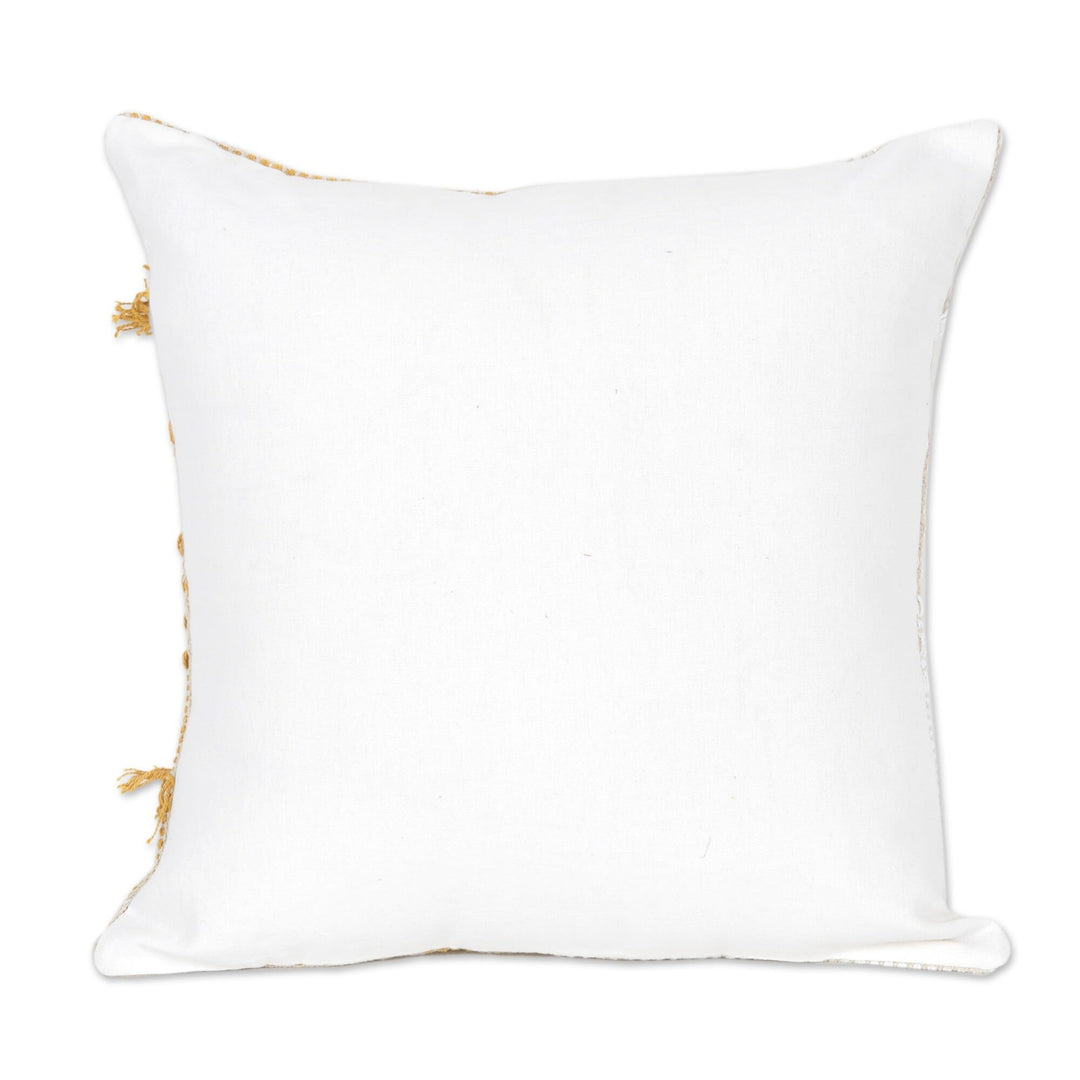 Handmade Delhi Honey Cotton Cushion Covers (Pair) White Motif Modern - Diamond Home USA