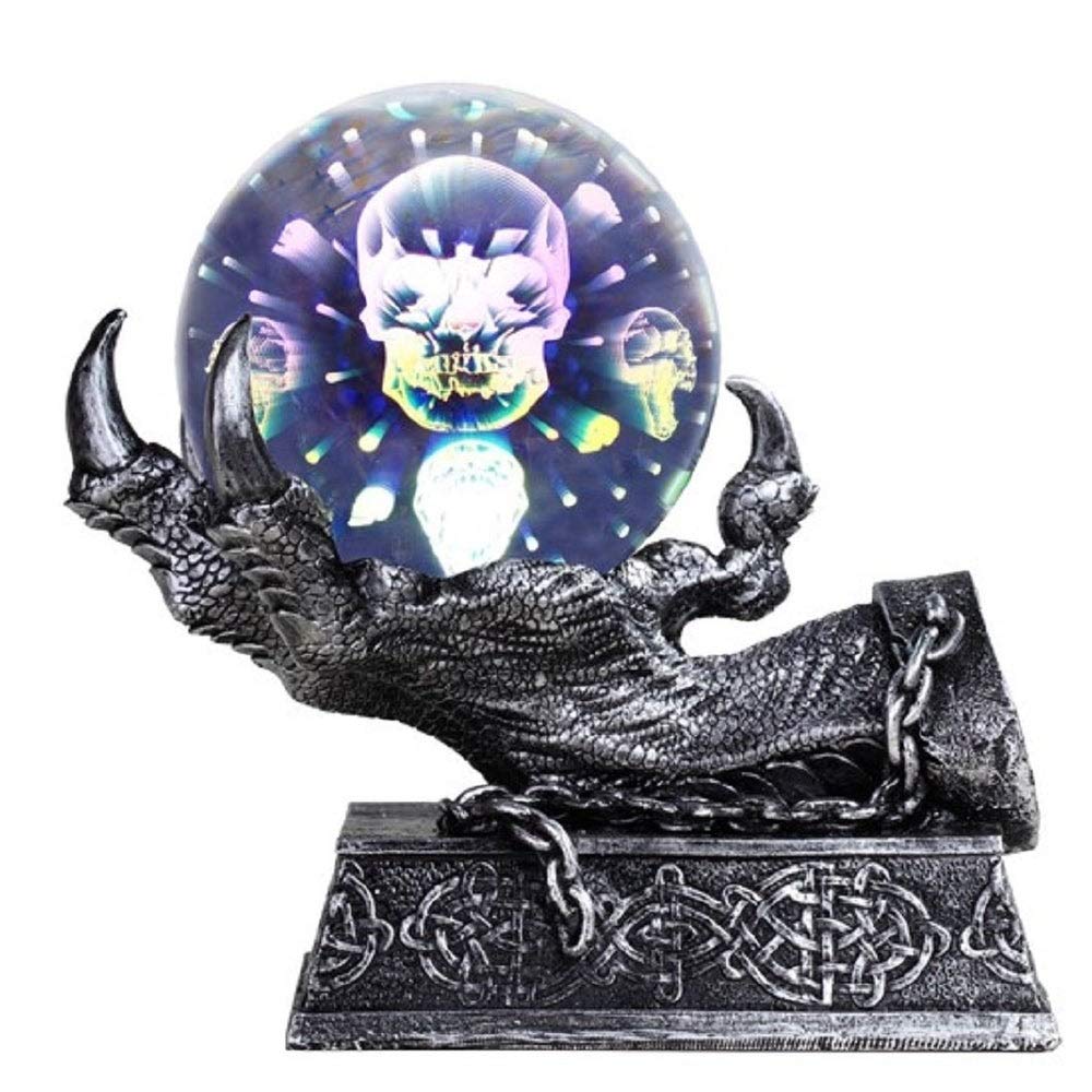 7" h Silver Dragon Claw Holding Glass Globe with Led Light Statue Fantasy
