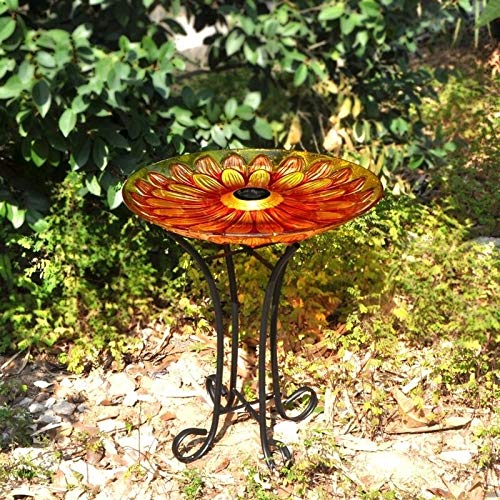 Solar Floral Glass Bird Bath with Stand Multi Color - Diamond Home USA