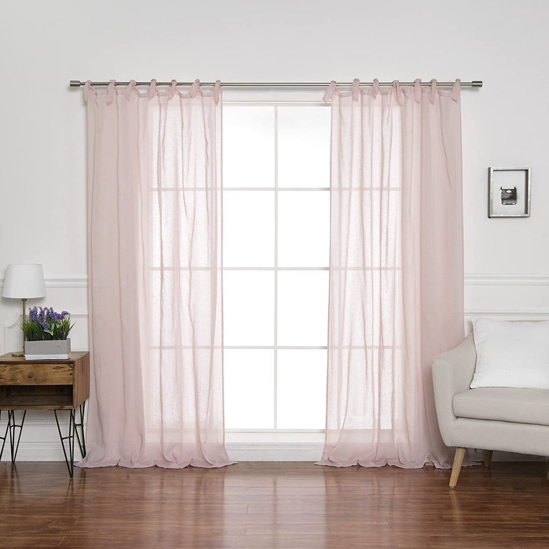 Aurora Home Textured Faux Romantic Tie Top Curtain Panel Pair Light