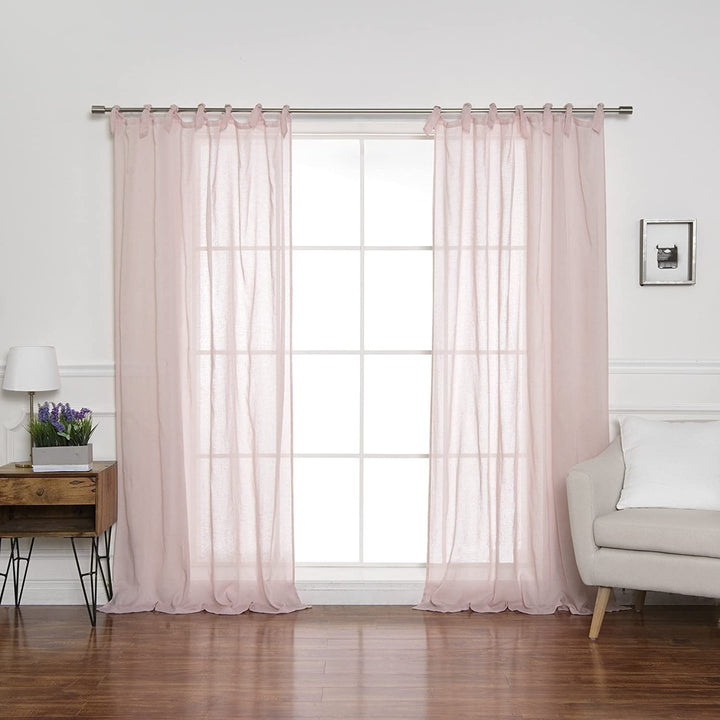 Aurora Home Textured Faux Romantic Tie Top Curtain Panel Pair Light