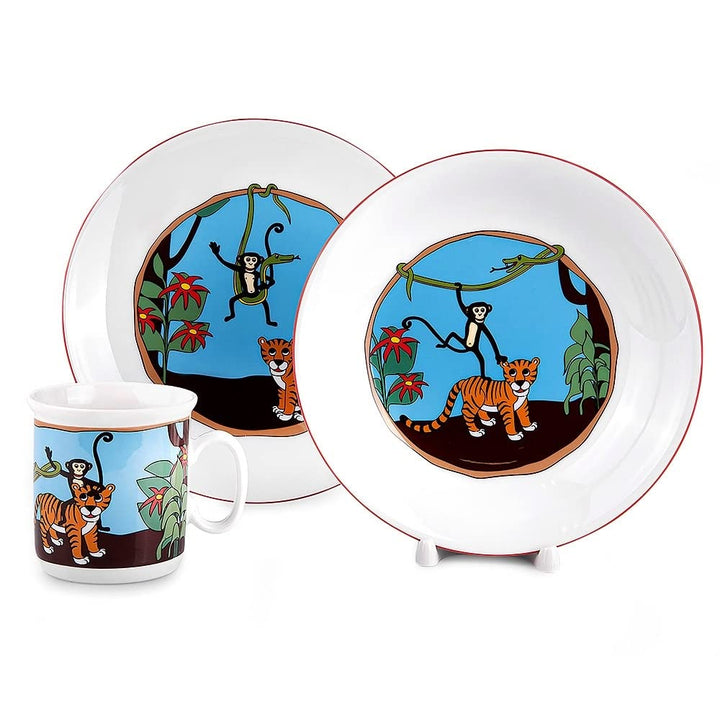 Jungle Porcelain Kids Dinnerware et Of 3 Multi Color Round 4 Piece Dishwasher