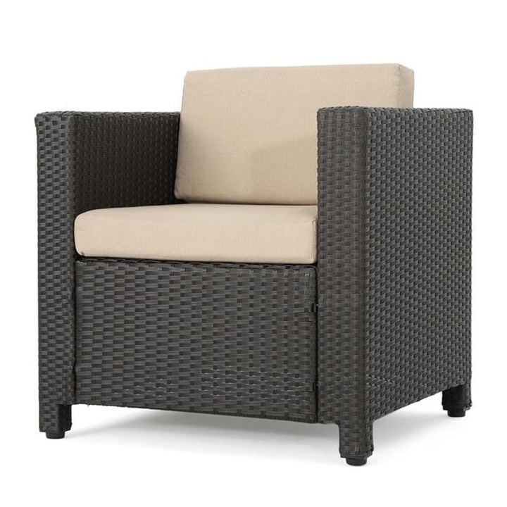 Christopher Knight Home Puerta Outdoor Wicker Club Chair with Water Resistant Dark Brown + Beige
