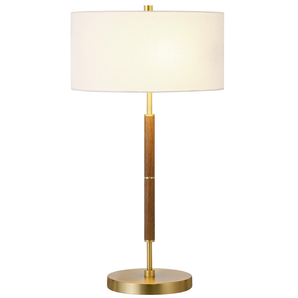 25" Gold Metal Two Light Table Lamp with White Drum Shade 14 Industrial - Diamond Home USA