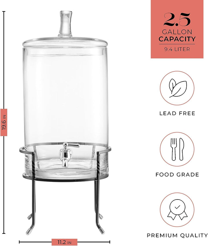 Style Setter Beverage ispenser with Stand - 2.5 Gallon Large Countertop Glass - Diamond Home USA