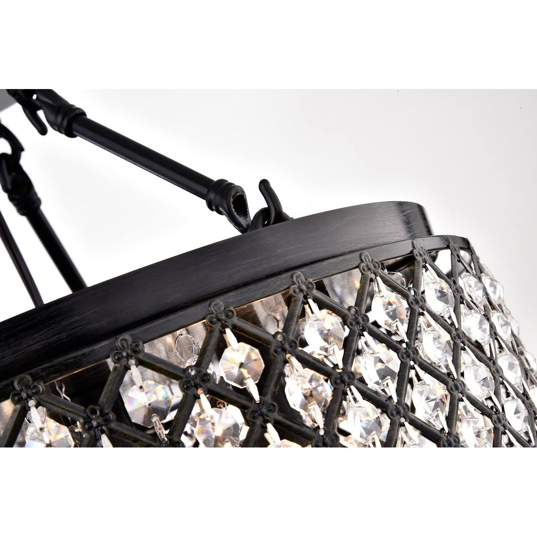 Antique Black 4-light Beaded Drum Crystal Semi Flush Mount Glam Modern - Diamond Home USA