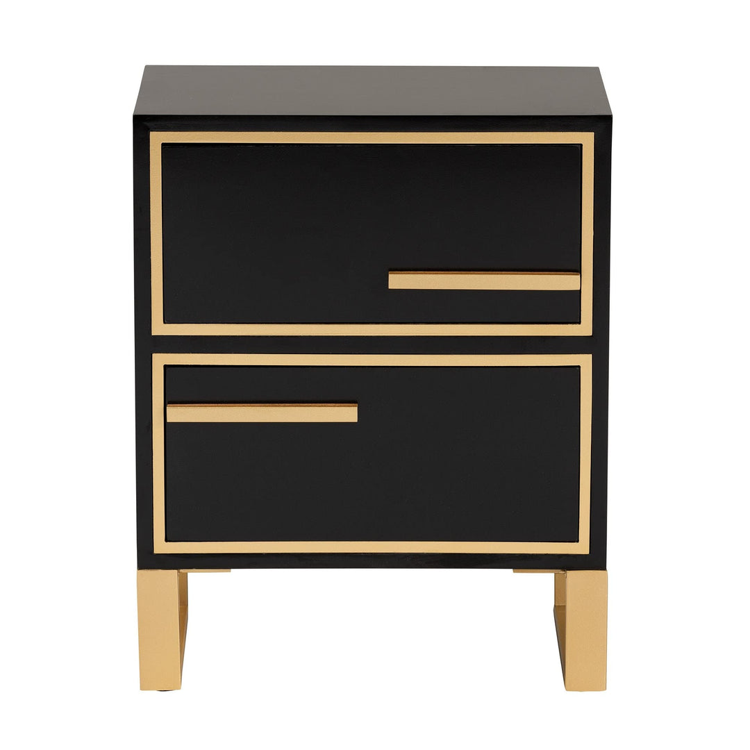 Contemporary Glam and Black Finished Wood Gold Metal 2-Drawer Nightstand MDF - Diamond Home USA