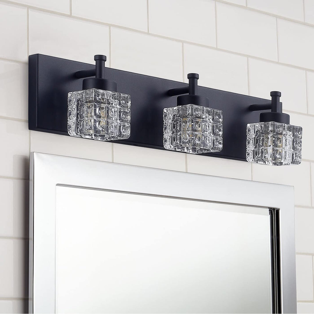 Modern Black 3-Light Clear Glass Shade Vanity Lighting for Bathroom Contemporary - Diamond Home USA