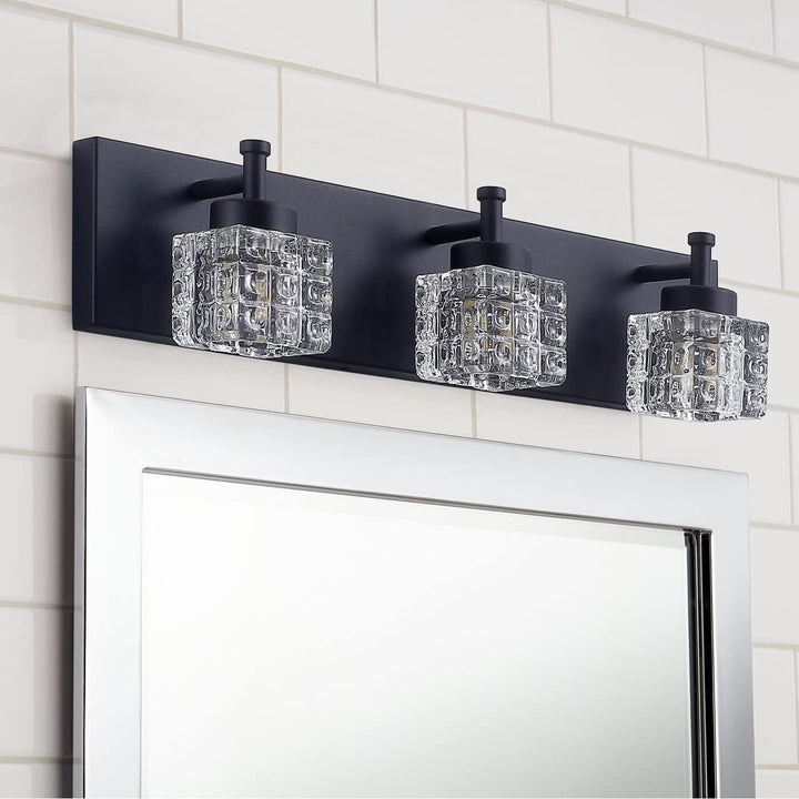Modern Black 3-Light Clear Glass Shade Vanity Lighting for Bathroom Contemporary - Diamond Home USA
