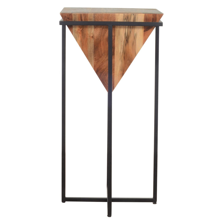 30 ch Pyramid Shape Wooden Side Table with Cross Metal Base Brown and Black - Diamond Home USA