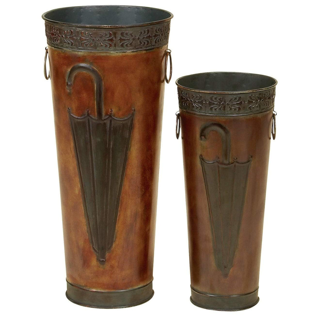 Metal Umbrella Stand (Set of 2) Black Brown Modern Contemporary Acacia Wood - Diamond Home USA