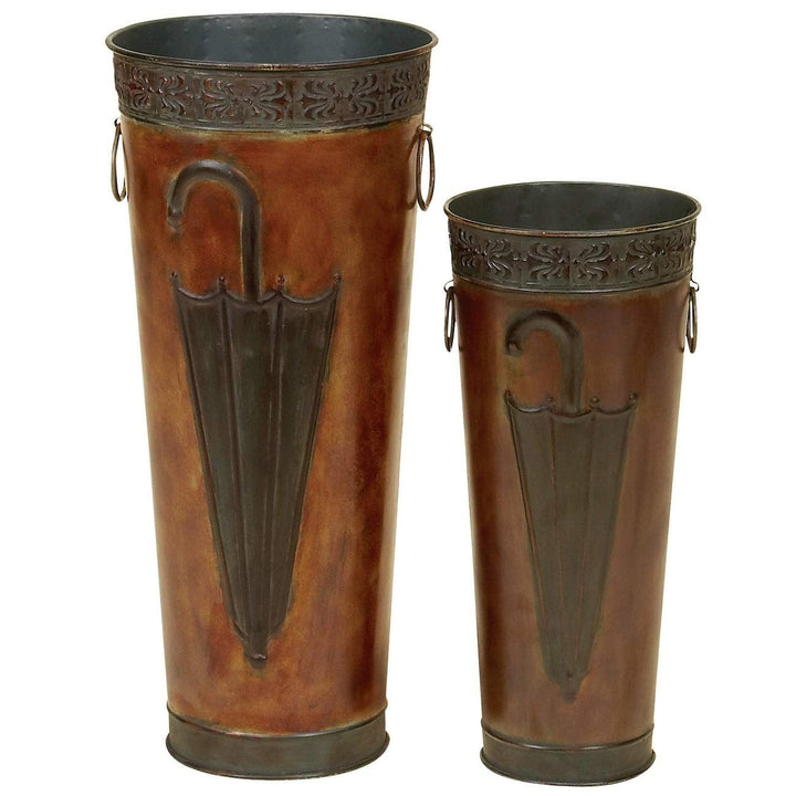 Metal Umbrella Stand (Set of 2) Black Brown Modern Contemporary Acacia Wood - Diamond Home USA