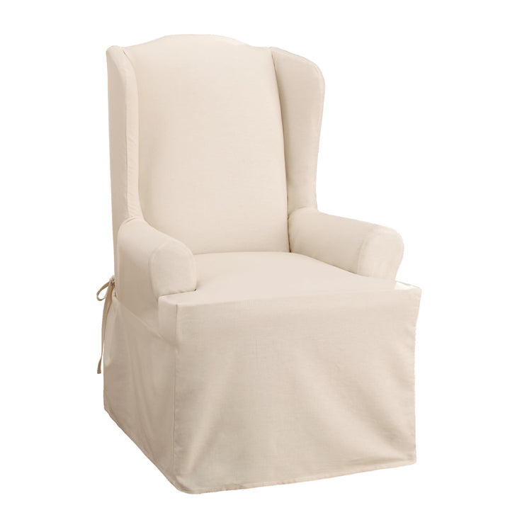SureFit Cotton Duck Canvas Wingback Chair Slipcover Wing Chair Cover with Cotton Natural