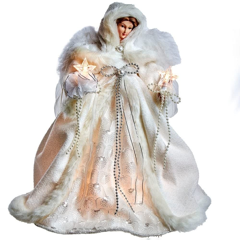 Ul 10-Light 14-inch White Angel Tree Topper Polyester