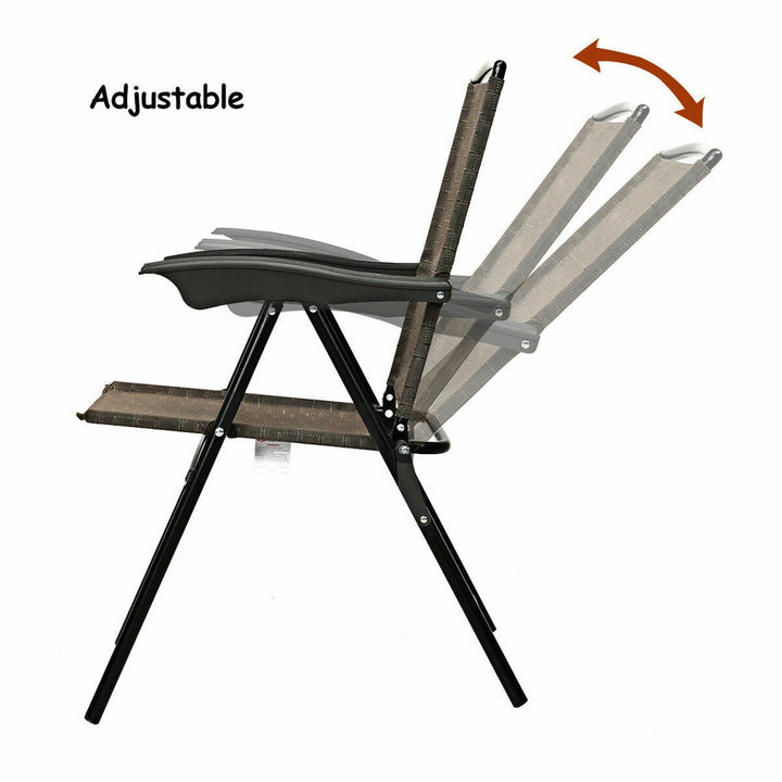 2pcs Folding Sling Chairs Set Portable with Adjustable Back Brown Modern - Diamond Home USA