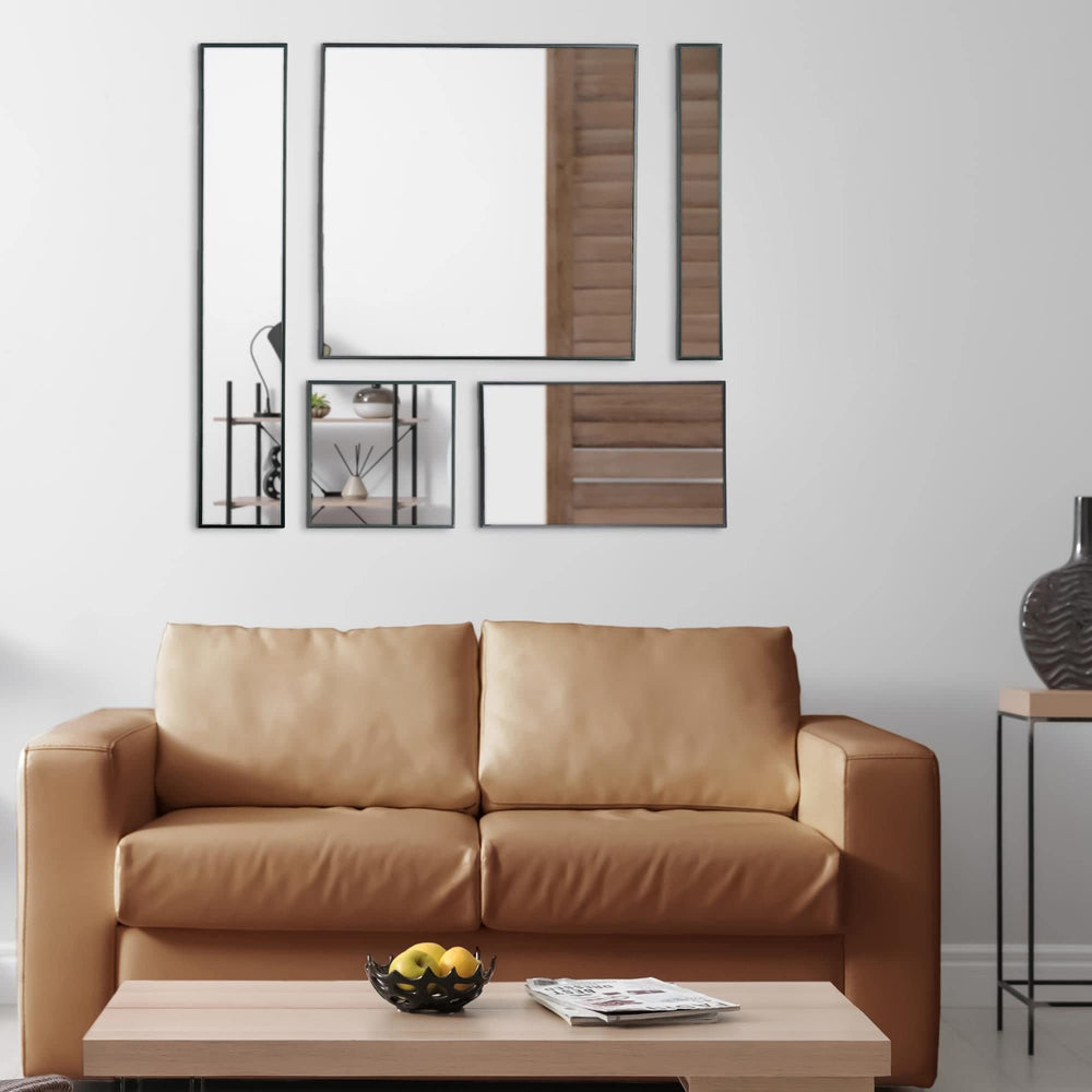 Black Metal Framed 5 Piece Accent Mirror Variety Set Modern Contemporary - Diamond Home USA