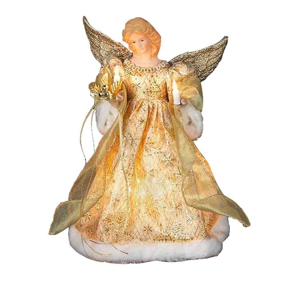 10-Light 12-inch Gold Dress Angel Treetop Lead Metal Porcelain