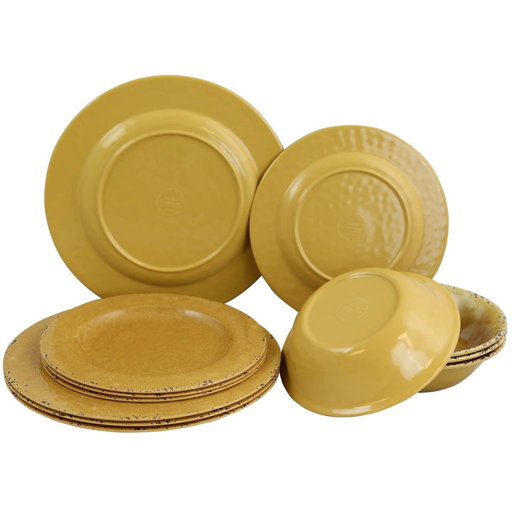 California 12 Pc Dinnerware Set in Yellow Decal Solid Casual Round Piece Medium - Diamond Home USA
