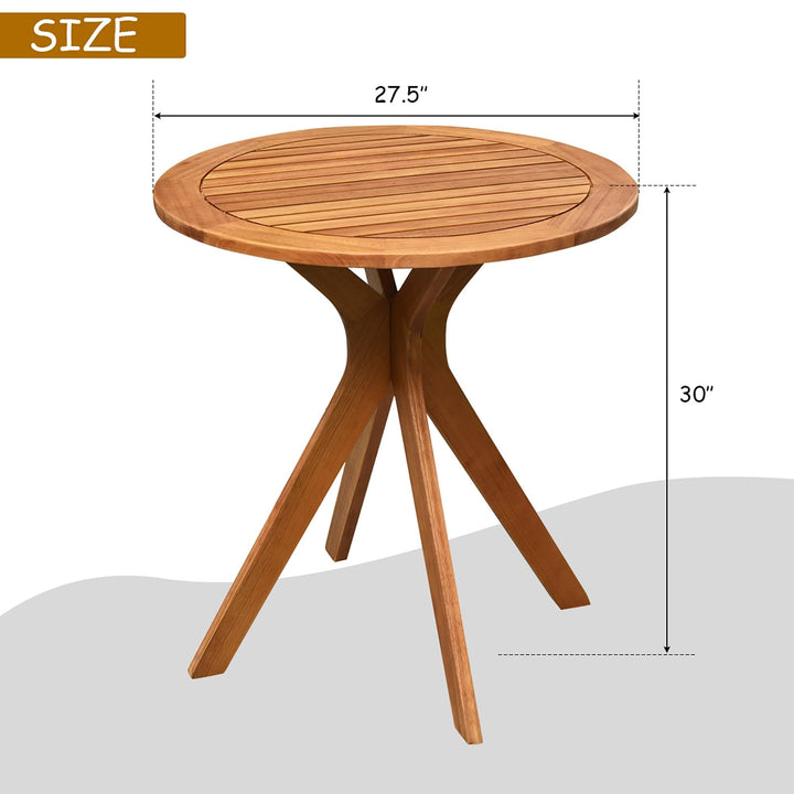 27 Inch Outdoor Round Dining Table Solid Wood Patio Bistro Natural Modern - Diamond Home USA