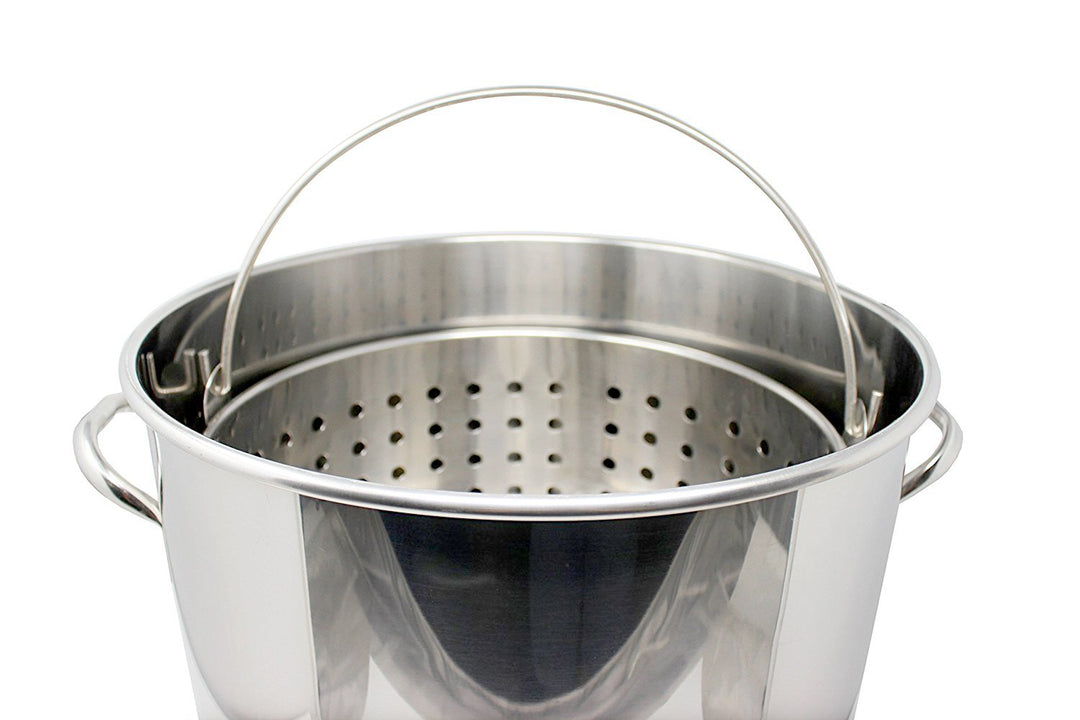 Ballington 13-Gal 16" Stainless Steel Stock Pot w Deep Steamer/Boil Basket & Lid - Diamond Home USA