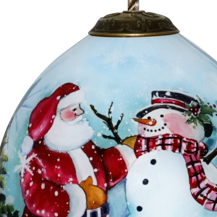 Christmas Santa and Snowman Hand Painted Mouth Blown Glass Ornament 4.75" X 2.5" - Diamond Home USA