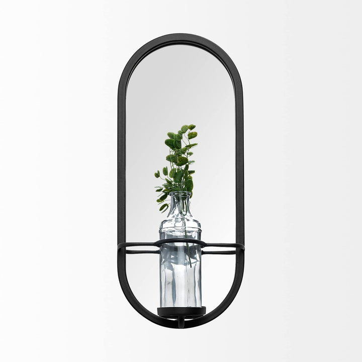Wall Mounted Mirror W Glass Bottle for Botanicals Or Floral Black Farmhouse