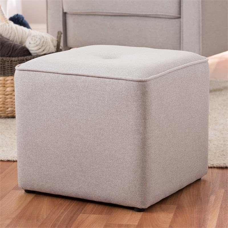 Baxton Studio Corinne 16" Square Ottoman in Light Gray - Diamond Home USA