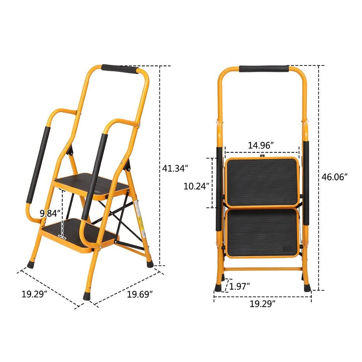 Foldable 2 Step Ladder Stool Lb. Capacity Yellow - Diamond Home USA