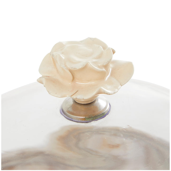 Cream Mango Wood Cake Stand with Glass Dome 12" X - Diamond Home USA