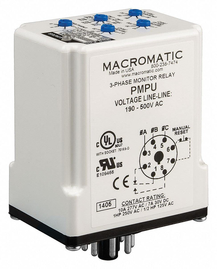 Macromatic PMPU 3 Phase Monitor Relay Spdt 500Vac 8 Pin
