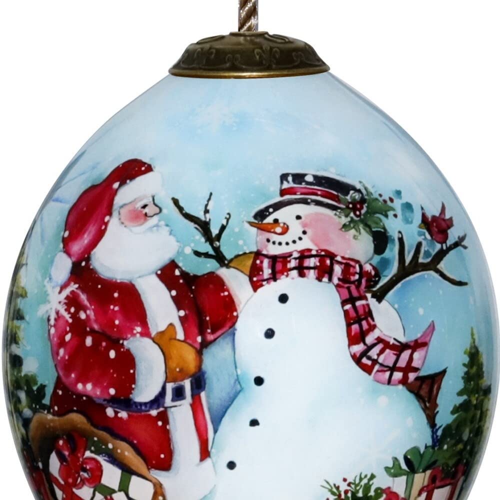 Christmas Santa and Snowman Hand Painted Mouth Blown Glass Ornament 4.75" X 2.5" - Diamond Home USA