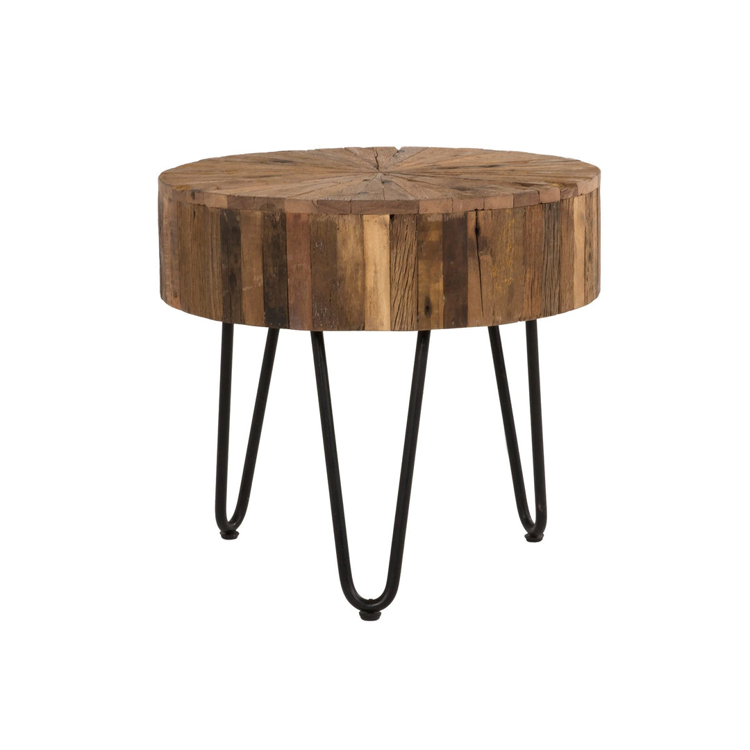 Reclaimed Wood Iron End Table Brown Natural Cabin Lodge Metal Finish