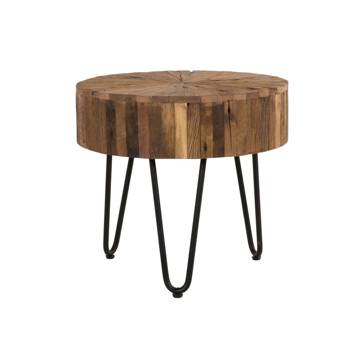 Reclaimed Wood Iron End Table Brown Natural Cabin Lodge Metal Finish